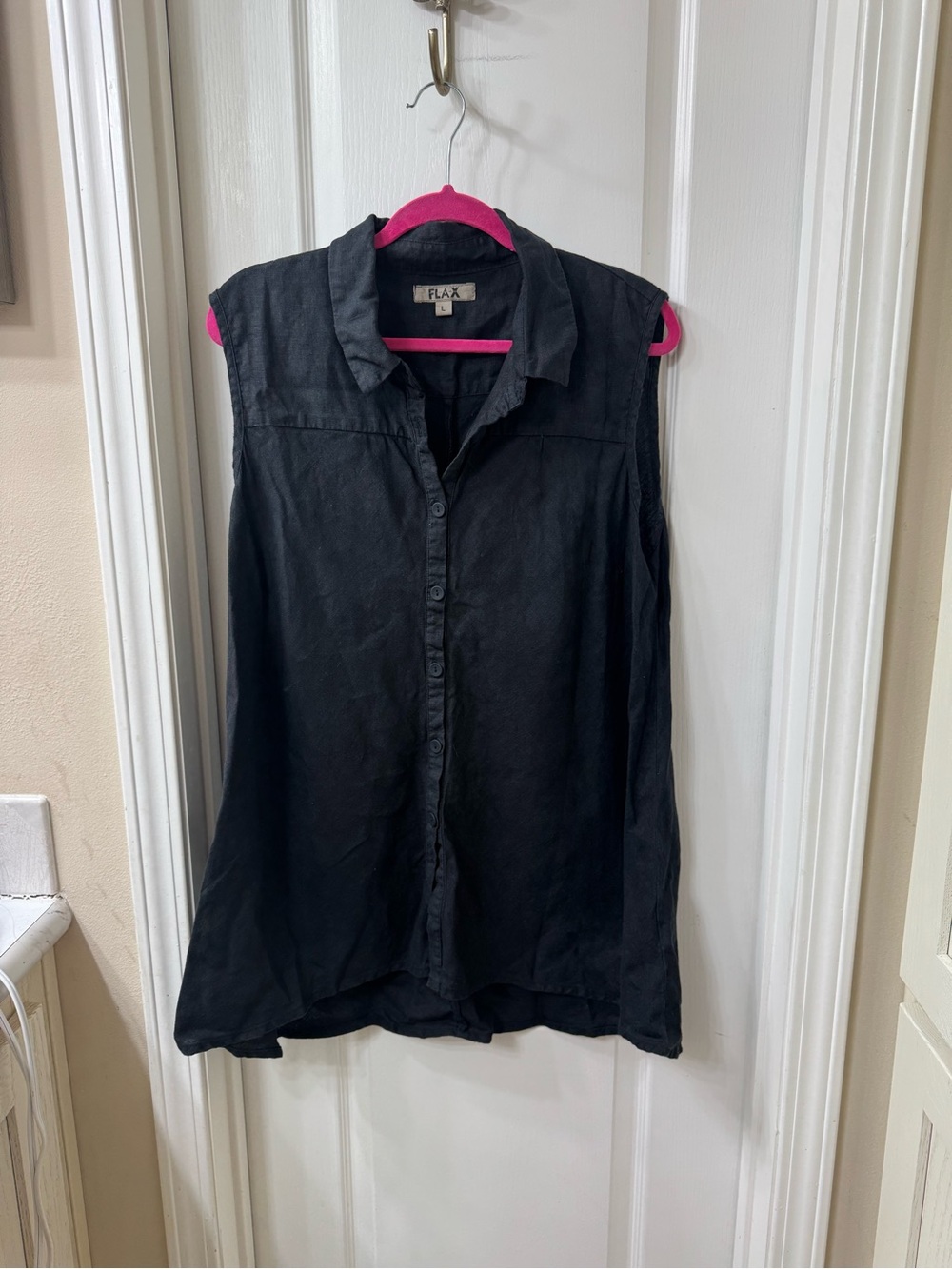 Flax Black Sleeveless Linen Button-Front Tunic
